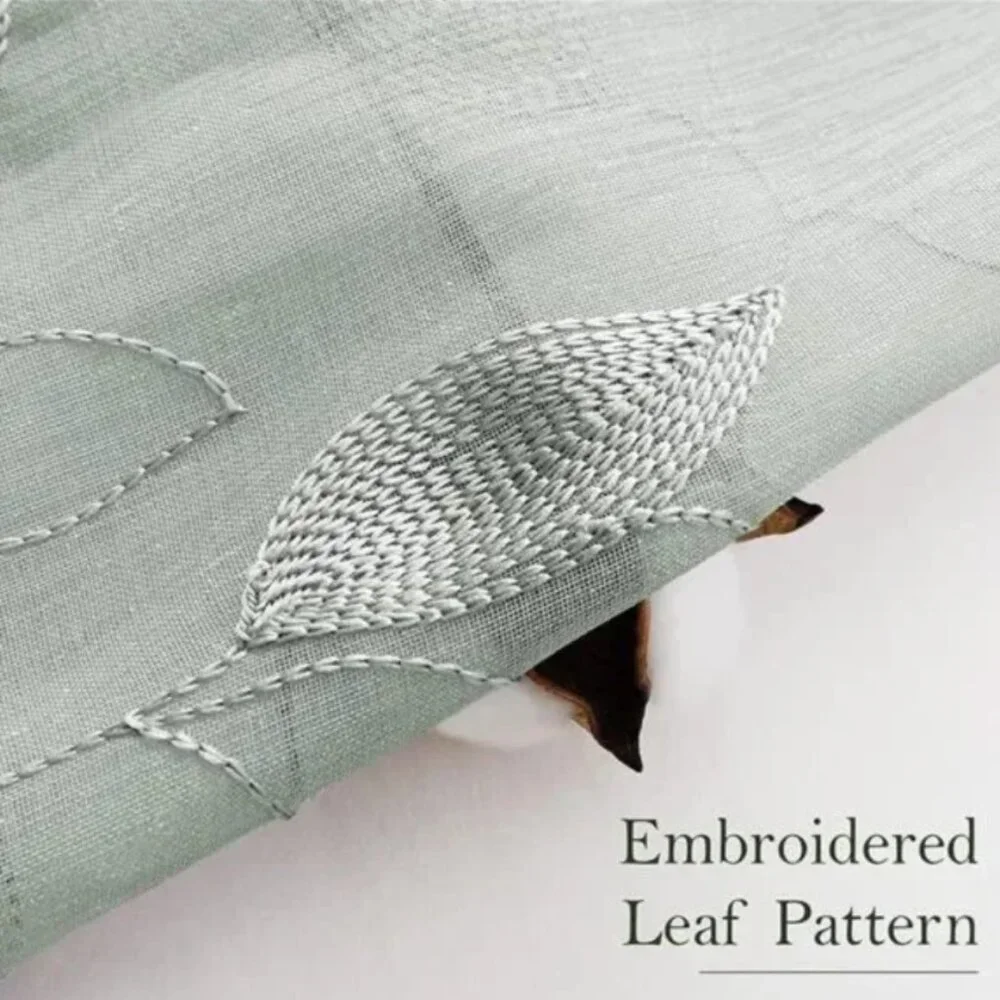 Sage Green Sheer Curtains 52 X 84 Inches Long 2 Panels Embroidered Leaf Pattern